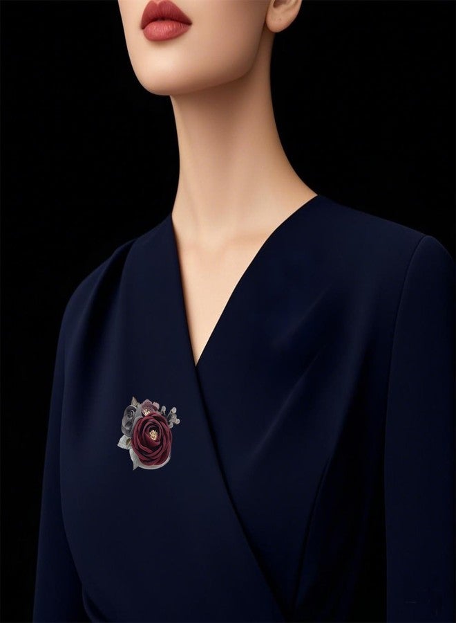 Joynaamn Rose Brooch for Women, Elegant Flower Pins Collar Lapel Fabric for Suit Dress Blouse Party Costume Wedding Bridal Bouquet Mother's Day Gift (Burgundy) - Image 5